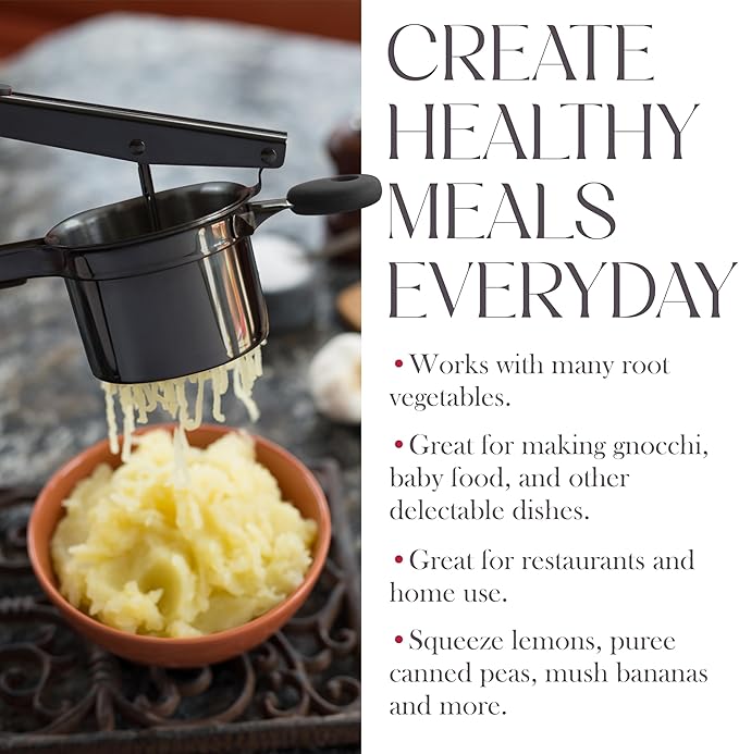 Bellemain 15 oz Black Large Potato Ricer | Heavy-Duty Stainless Steel Potato Ricer & Masher | Perfect for Mashed Potatoes | Ricer Kitchen Tool with Fixed Disc (Metallic Black)