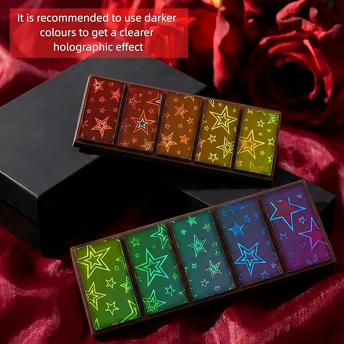 Ziliny Star Holographic Chocolate Bar Mold Silicone, Rainbow Light Effect Chocolate Bar Deep Thick Molds for DIY Candy Dessert Baking, Candy, Wax Melts, Cake Decoration (Rectangle)