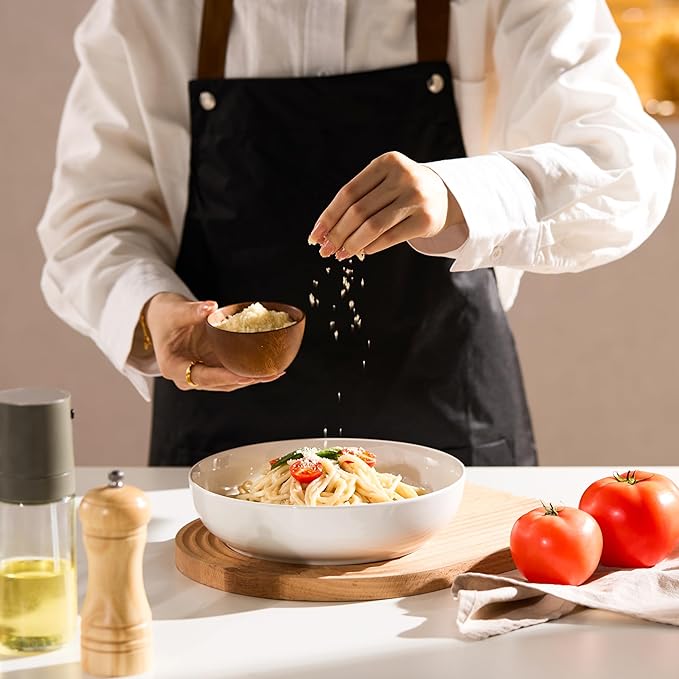 KooK Pasta Bowl, Salad Bowls, Bowls, Serving Bowls, Soup, Ceramic, Large Capacity, Microwave & Dishwasher Safe, Set of 4, 40 Oz, (White)