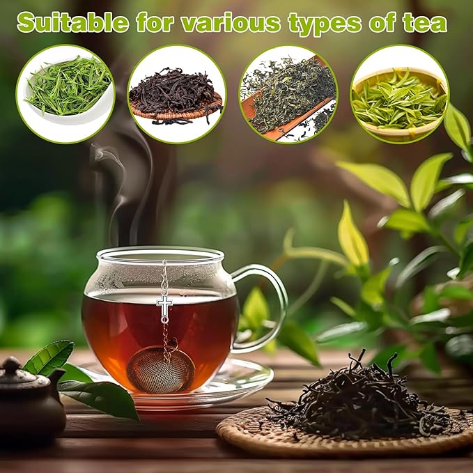 2Pcs Baptism Stainless Steel Mesh Tea Infuser, 2.1inch Tea Ball with Jesus Cross Pendant Christian Gifts,Tea Strainer Tea Diffuser Tea Steeper for Filtering Tea,Tea Infusers for Loose Tea (Cross, 2PC)