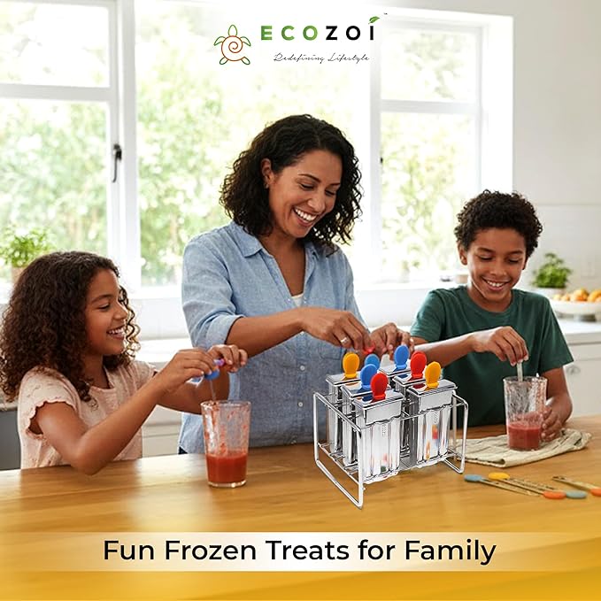 Ecozoi Stainless Steel Popsicle Molds – Reusable Metal Paleta Maker Set with 6 Molds, 6 Sticks, 12 Silicone Seals & Cleaning Brush – Easy Release Ice Pop Maker for Kids & Adults, 3 oz Each