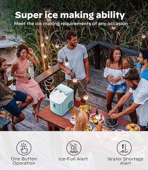 Nugget Ice Maker Countertop, Pellet Ice Machine with Self-Cleaning Function, Produces 33 lbs of Chewable Ice in 24 Hours, Sonic Ice Maker Perfect for Home Kitchens and Offices, Green