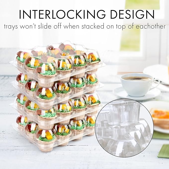 LotFancy (12 Count x 20 Sets) Cupcake Containers, Plastic Cupcake Boxes Holderd with 240 Liners, BPA Free, Disposable Cupcake Carrier Holder with Detachable Tall Dome Lid