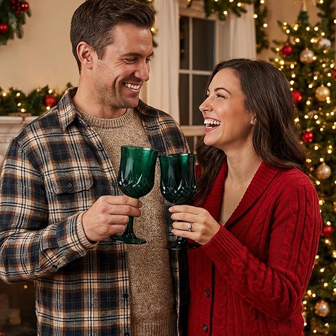 Plastic Wine Glasses, Plastic Goblets Vintage Style Cordial Unbreakable Drinking Glasses, Reusable Drinkware for Wedding Reception, Grand Event Party Supplies (48, Green)