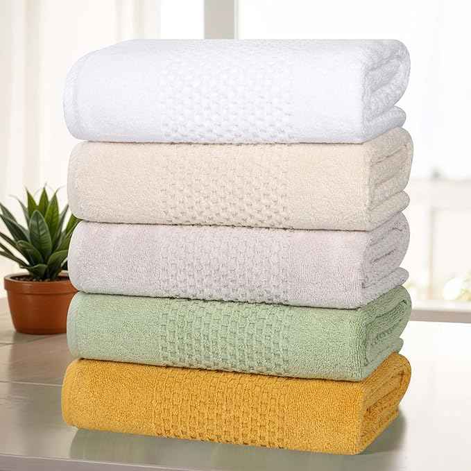 Superior Playa Zero Twist Cotton Medium Weight Towels, For Guest Bath, Bathroom, Shower, Spa, Plush, Quick Dry, Ultra-Soft Towels, Bath Essentials, Waffle Textured, 12 Piece Assorted Towel Set, Silver