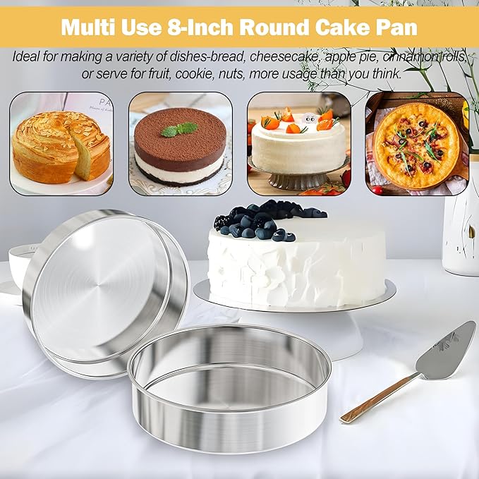 8 Inch Cake Pan Set of 3, Nonstick Stainless Steel Round Layer Cake Baking Pans with 100PCS Parchment Papers, Cake Tins for Birthday Christmas, Healthy & Non-Toxic, Easy Clean & Dishwasher Safe