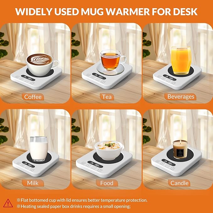 Coffee Mug Warmer,Cup Warmer with 7 Temp Settings,8H Auto Shut Off & 12H Timer,Fast Bottle Warmers for All Bottles,The Ultimate Coffee Warmer Plate for Beverage Lovers (White)