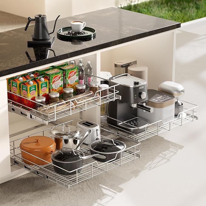 Pull Out Cabinet Organizer 24" W X 22" D, Slide Out Drawers For Kitchen Organizers and Storage, Pull Out Drawers For Cabinets Capacity Heavy Duty Caddy, Cabinet Shelves Chrome-Plated, Bathroom Pantry