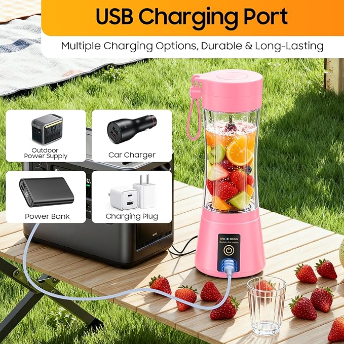 Portable Blender for Smoothies & Shakes - Cordless Personal Size Mini Blender with BAP Free Juice Cup, USB Rechargeable Suit for Sports/Picnic