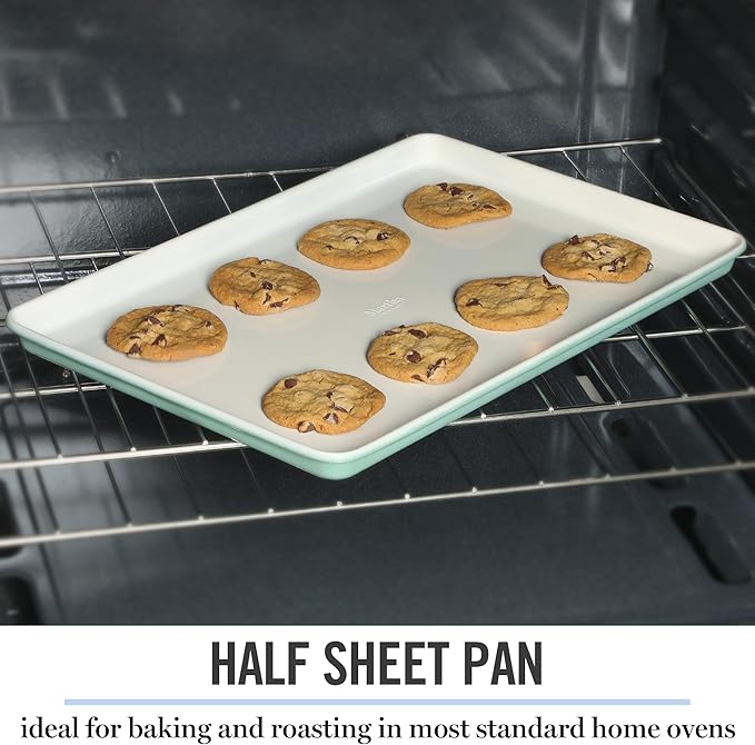 Martha Stewart Gallen 17 x 11 Inch Nonstick Carbon Steel Cookie Sheet – Teal, Durable Bakeware for Even Baking and Easy Cleanup