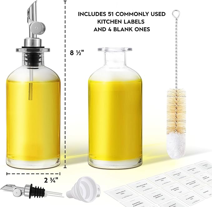 Spaceneat Olive Oil Dispenser Bottle for Kitchen & Coffee Syrup Dispenser Bundle, Silver