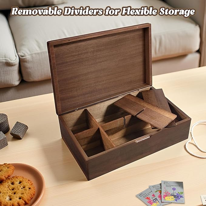 Acacia Wood Tea Bag Organizer Box – 8-Compartment Tea Storage Container Tea Caddy Holder with Removable Dividers – Rustic Tea Chest for Kitchen Counter, Coffee & Tea Station, Gifts