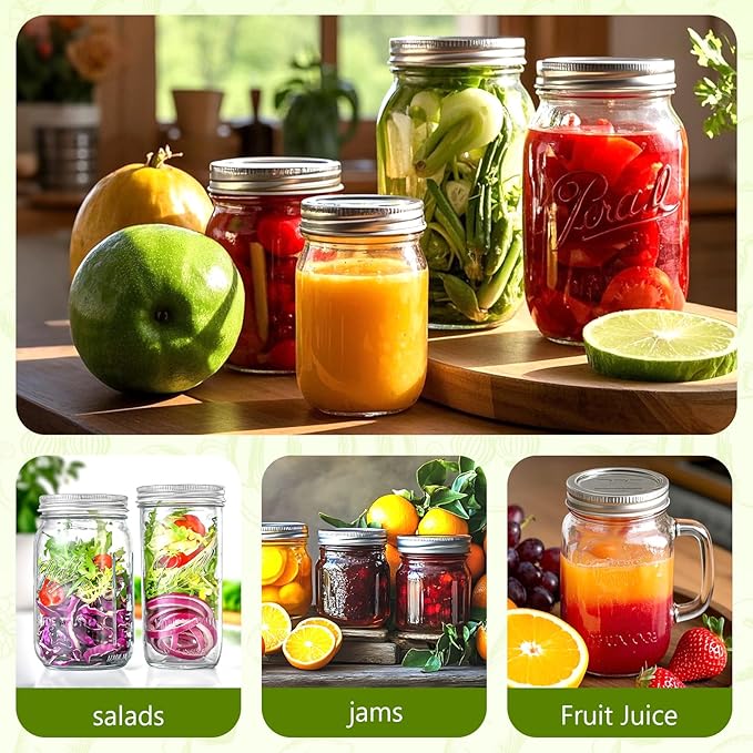 52Pcs Premium Canning Lids, Rings for Regular Mouth Mason Jars - Food Grade Split-Type Metal Canning Kerr Jar Ball Lids