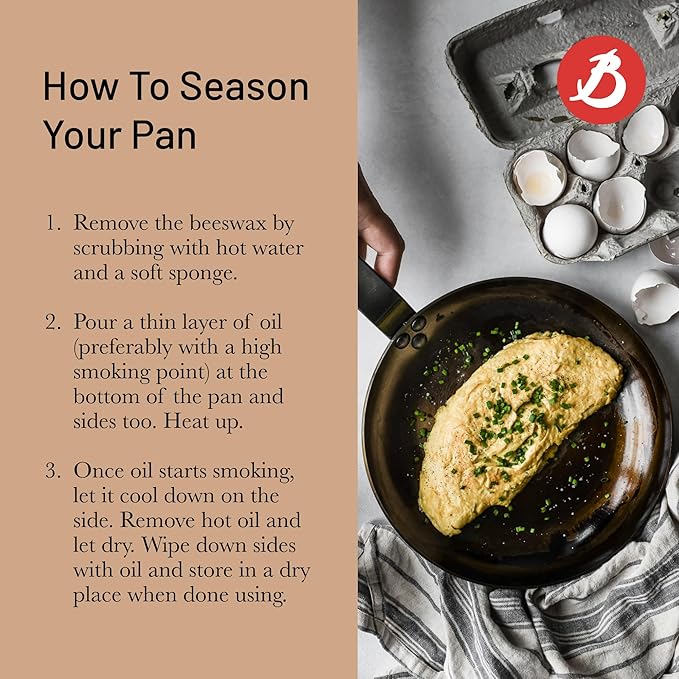 de Buyer Blue Carbon Steel Crepe & Tortilla Pan - 7” Diameter, 5.25” Cooking Surface - Ideal for Making & Reheating Crepes, Tortillas & Pancakes - Naturally Non-Stick Finish - Made in France