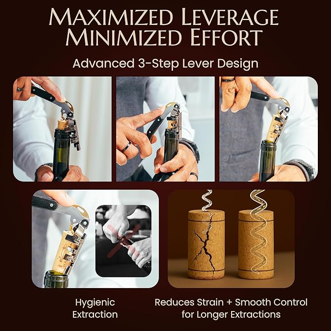 Corkscrew for Professionals FALCORK® 354 – Control – 3-Step Lever, 6-Turn Helix and Generous Wooden Handle for Maximum Smoothness and Controlled Technique on Fine Wine Corks