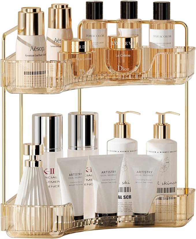Rotating Makeup Organzier Clear and Corner Bathroom Organizer Countertop Yellow