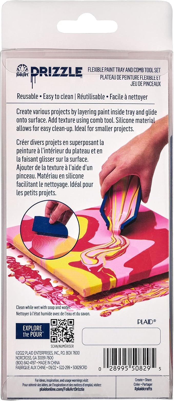 FolkArt Drizzle Flexible Paint Tray and Comb Set, Durable Silicone Tools Perfect for DIY Paint Pouring Arts and Crafts Projects, 50829