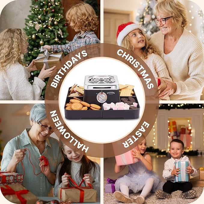 Electric Smores Maker - Indoor Smores Kit with 4 Detachable Trays, 4 Stainless Steel Forks - Flameless Smores Maker Tabletop Indoor Kit (Black)