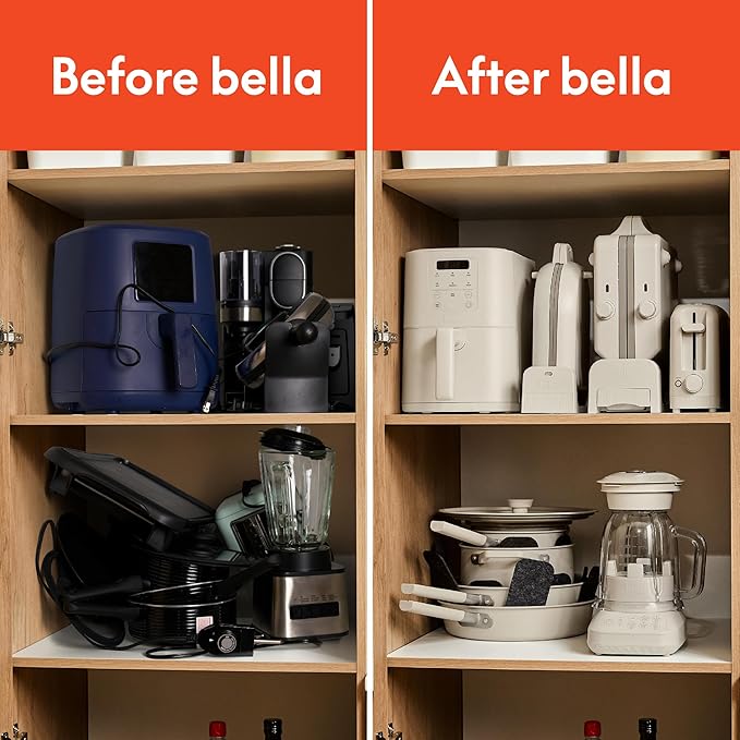 bella 6 Qt Slim Air Fryer, Fits-anywhere™ Kitchenware, EverGood™ Ceramic Nonstick Coating, Adjustable Temperature, 6 Preset Cooking Options, 60 Min Auto Shutoff w Audible Tone, 5lb Capacity, Blossom