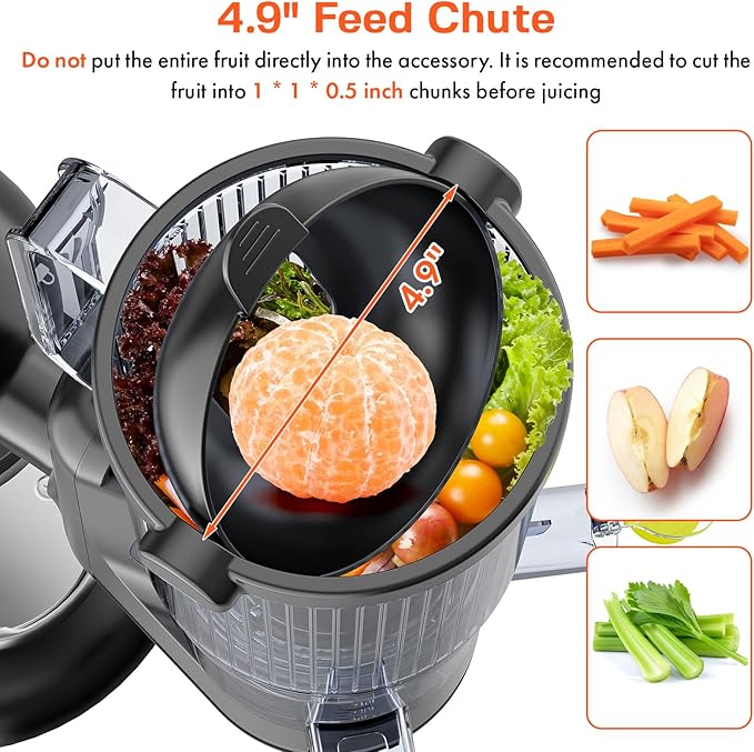 Juicer Attachment for KitchenAid, Cold Press Slow Juicer with 4.9" Large Feed Chute for Whole Fruits & Vegetables, Includes 2 * 1L Measuring Cups for KitchenAid Accessories and Attachments, Black