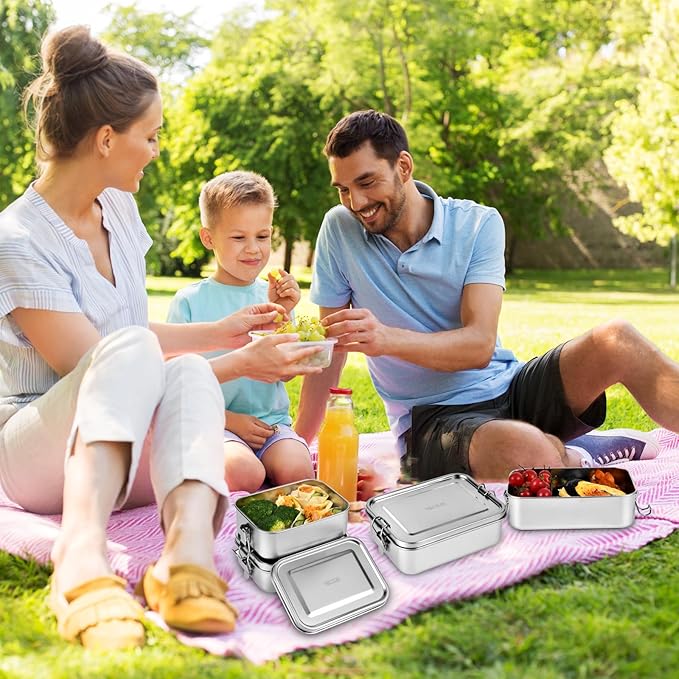 4 PCS Stainless Steel Bento Box 850ml, Metal Lunch Box Food Containers, Steel Lunch Container for Home, Work, Camping