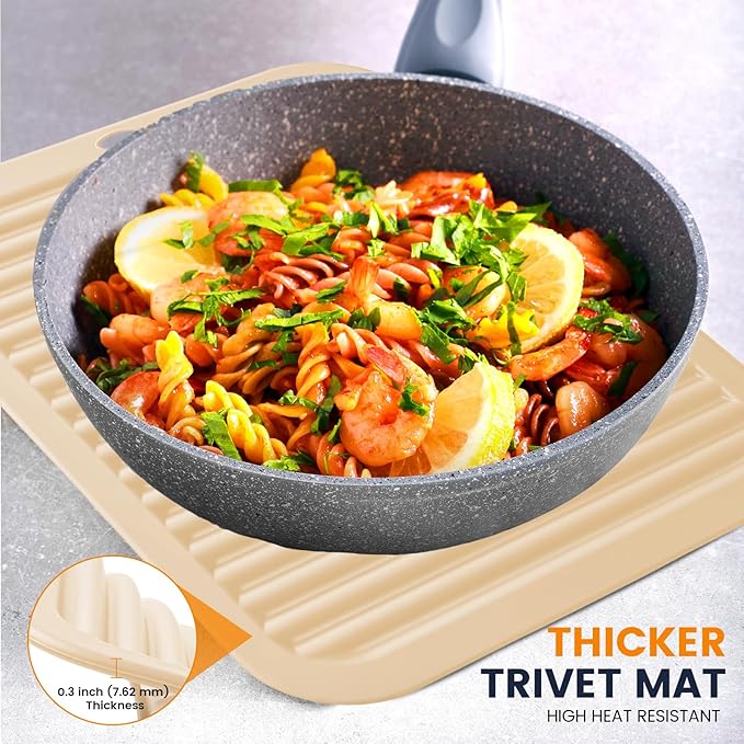Silicone Trivet Mats 2 Heat Resistant Pot Holders Multipurpose Non-Slip Hot Pads for Kitchen Potholders, Drying mat, Jar Opener, Spoon Holder, Coaster.(Crescent Moon)