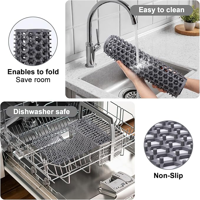 Sink Protectors for Kitchen Sink - 28.34" x 15.74" Silicone Sink Mat - Can DIY Drain Holes - Non-slip Heat Resistant Liner for Bottom of Farmhouse Porcelain Stainless Steel（Grey）