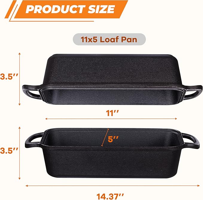 11x5 Inch Cast Iron Loaf Pan, 5.8 Qt Large Dutch Oven Loaf Pan with Lid, Sourdough Bread Baking Pan for Homemade Bread|Meatloaf, Even Heat Distribution & Oven Safe up to 500°F