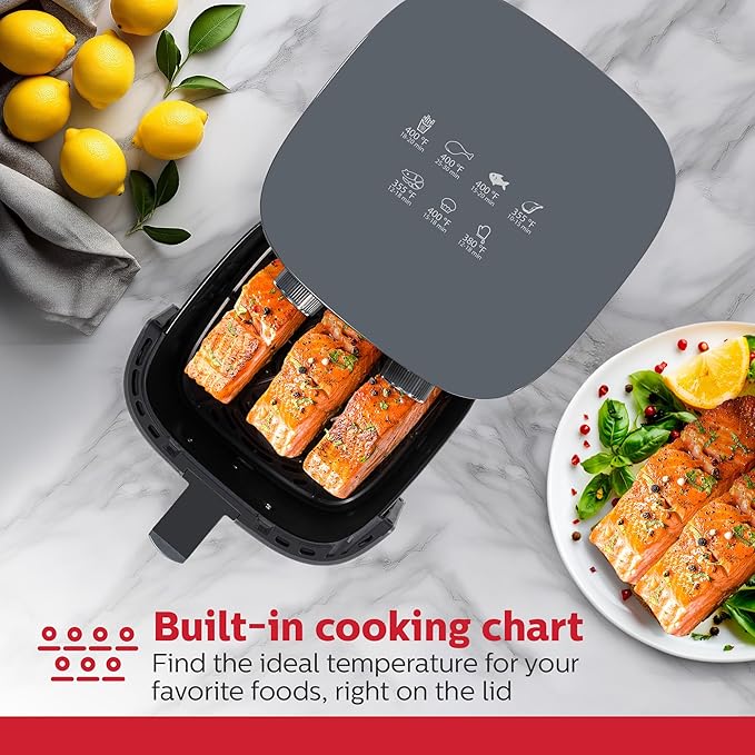 Holstein Housewares 4.4QT Air Fryer. Your All-in-One Culinary Solution. Air fry, roast, bake or grill. Adjustable temperature and time, Hot air technology and Dishwasher Safe, 1400W, Grey