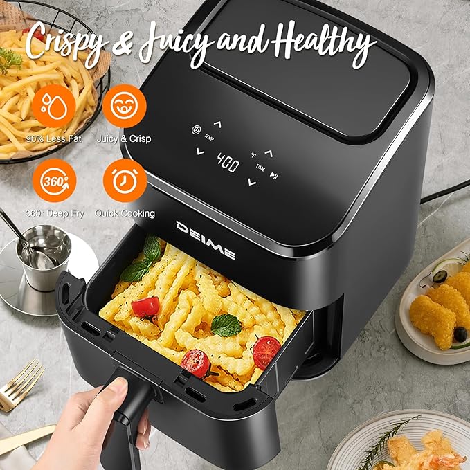 DEIME Air Fryer, Small Digital 3 Qt Airfryer Space Saving Compact, Bake, Reheat, Roasts for Quick Easy Meals, Mini Compact & Quiet, Nonstick & Dishwasher Safe Basket (Black+TR)