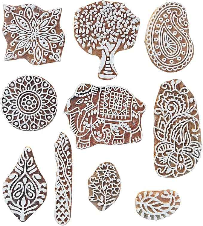 Royal Kraft Assorted Wooden Block Printing Stamps (Set of 10) Bulk01_10C