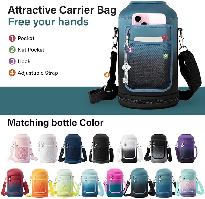 DYSANKY 64 oz Insulated Water Bottle | Thickened Stainless Steel Water Jug for Gym and Hiking with Straw, Carrier Bag, Handle Strap | BPA-Free 64 oz