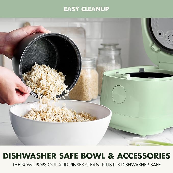GreenPan Rice Cooker, 8 Cups Cooked (4 Uncooked), Low-Carb & Soup Mode,10 ONE-TOUCH Cooking Presets, PFAS-Free Ceramic Steamer Basket, Fuzzy Logic, Auto Keep Warm, Oats, 24HR Delay Timer, Mint Green