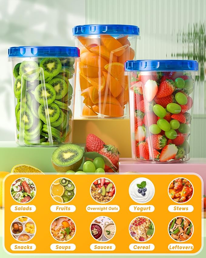 BiuLeon 12 Pack-34 oz Freezer Storage Containers, Plastic Food Storage Containers with Twist Top Lids, BPA Free and Reusable Soup Containers with Lids, Leakproof/Microwave/Dishwasher Safe