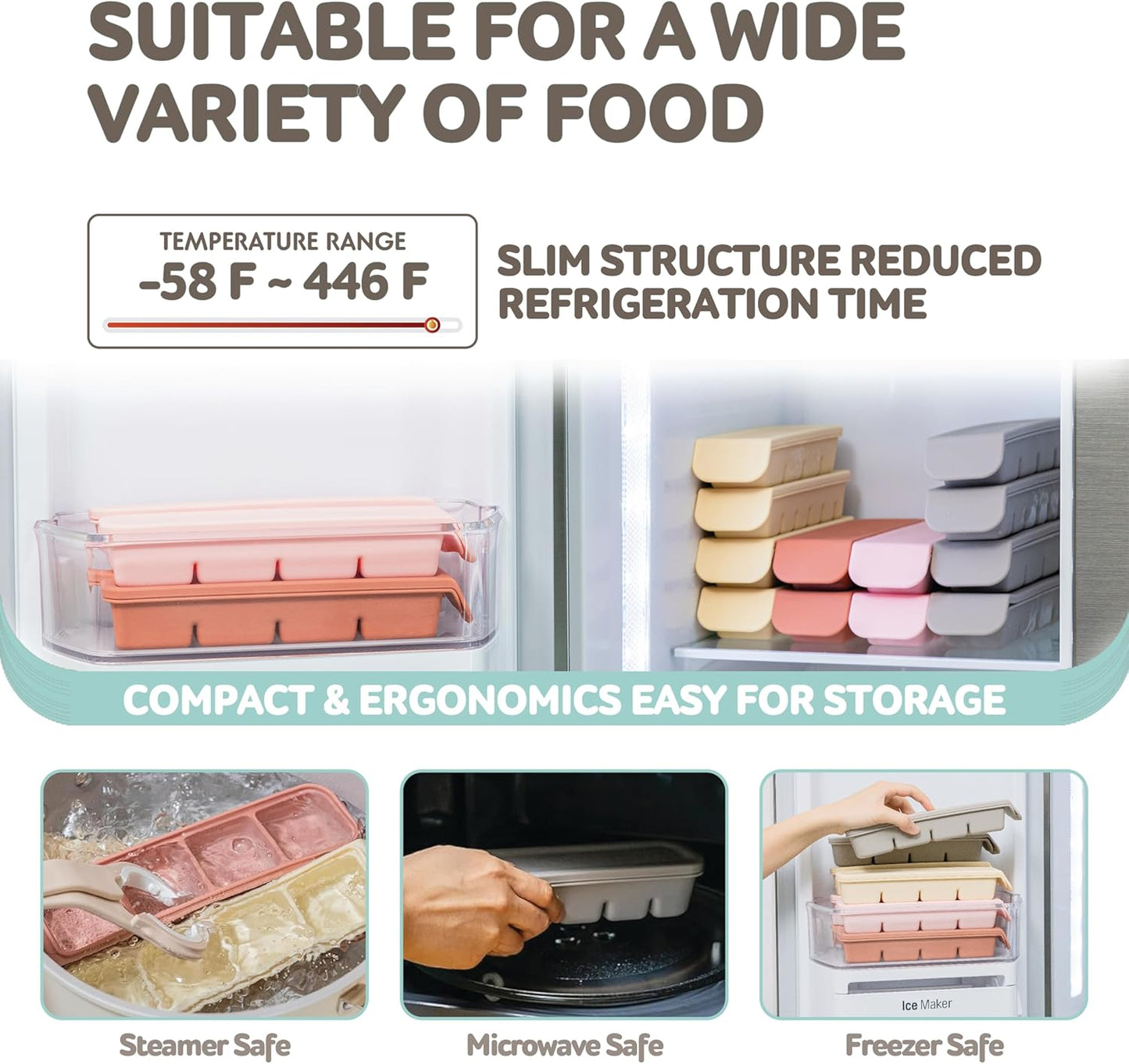 Silicone Freezer Trays with Lid,0.7oz 12 Section-Leak Proof Silicone Freezer molds for Homemade Baby Food Breastmilk, Purees, Vegetables, Fruit, Baby Food Jars Ice Tray with Lid BPA Free Brown