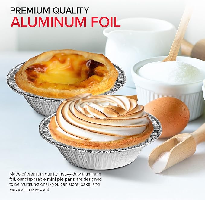 Stock Your Home 3 Inch Aluminum Foil Pie Pans (50 Count) Disposable & Recyclable Mini Pie Pans, Small Pie Tin for Baking, Cafes, and Restaurants, Durable Individual Pie Pan for Fruit Tarts, Quiche