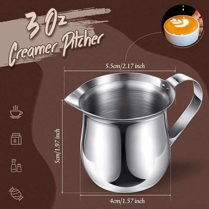 Potchen 12 Pack Stainless Steel Bell Creamers 3 Ounce Creamer Pitcher Mini Coffee Milk Pitchers with Handle and Pouring Spout Cups for Serving Espresso, Tea, Milk, Maple Syrup, Sauce