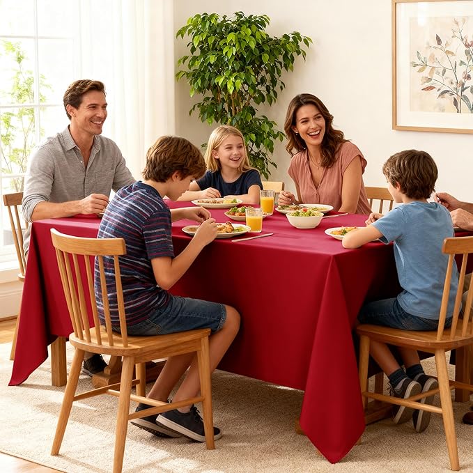 10-Pack Red Tablecloths for Rectangle Tables, 60 x 102 Inches, Stain-Resistant Polyester Fabric for 6 Foot Tables - Washable Table Covers for Weddings, Banquets, Birthday Parties, Events