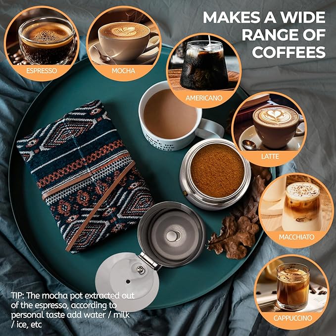 12 Cup 600ml Moka Pot Stainless Steel Espresso Coffee Maker Stovetop Coffeemaker Italian Classic Style Brewing Greca Cafe Mocha Machine for Cafeteras Lover Camping Travel and Home Use 20oz