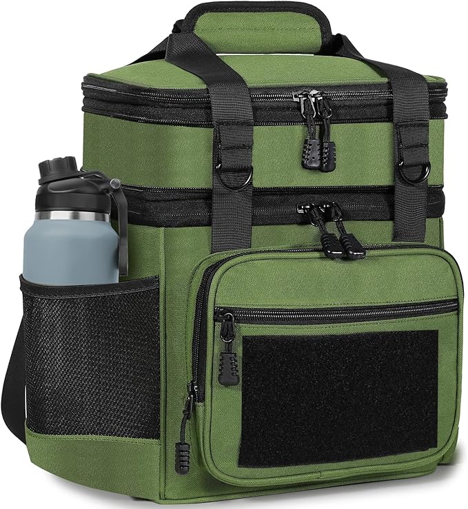 GLENKEY Tactical Lunch Box Cooler Bag - Expandable Insulated Lunch Bag for Men Women - XLarge Lunchbox for Adults Work Shifts Outdoor Trips Army Green 22L