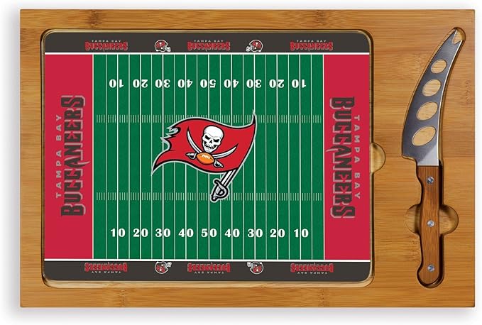 PICNIC TIME NFL Football Field Icon Glass Top Cutting Board & Knife Set, (Parawood & Bamboo)