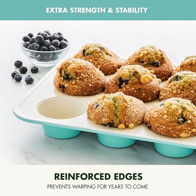 GreenPan Bakewell 12-Cup Muffin Pan, Healthy Ceramic Nonstick Bakeware, PFAS-Free Cupcake Mold, Durable Baking Tray, Versatile Kitchen Essentials, Easy Clean Ovenware, Turquoise