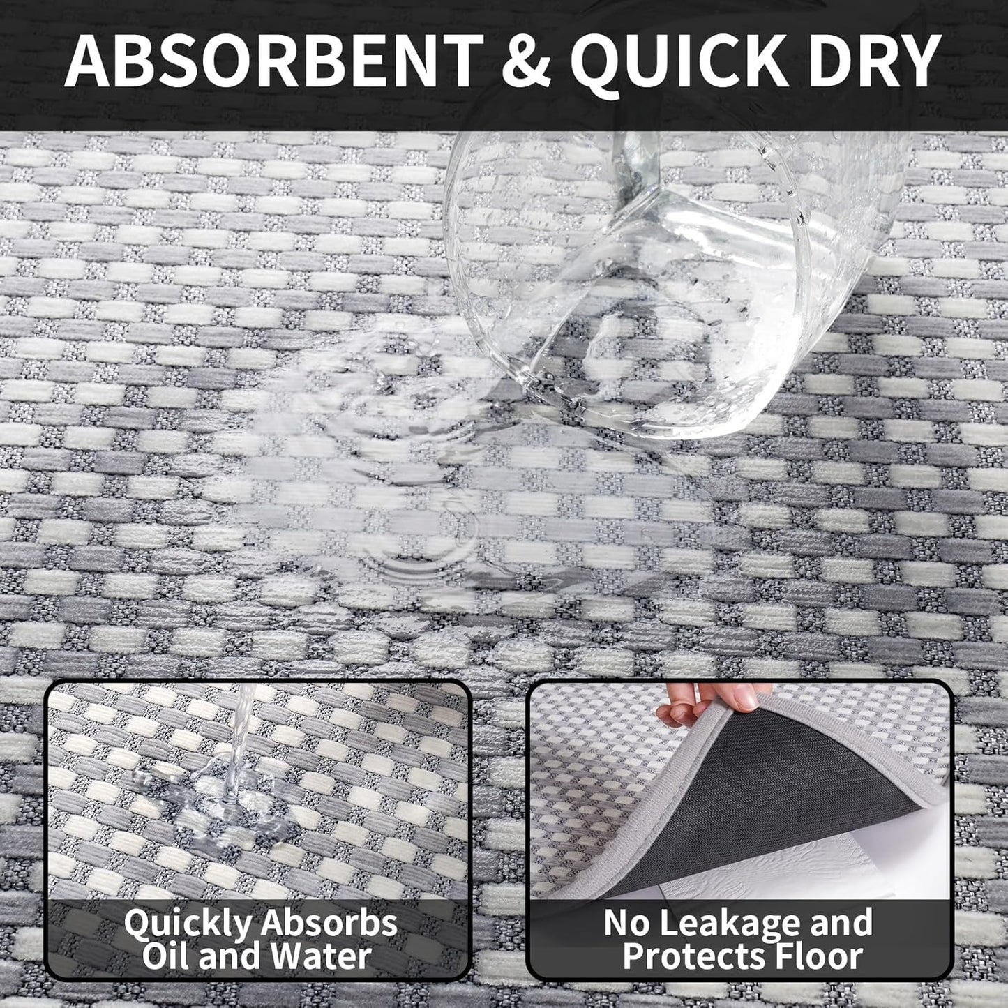 Kitchen Mat Kitchen Rugs Sets of 2 PCS Non Slip Washable, Super Absorbent Soft Braided Kitchen Mats for Floor, Rubber Backing Comfort Standing Kitchen Sink Mat Runner Rug, Gray 17"x28"+17"x59"