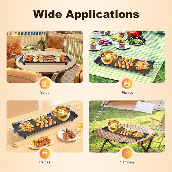 Large Electric Griddle Nonstick, 1500w Griddle Grill Korean BBQ Grill Electric Barbecue Grill Aluminum Alloy Griddle Pan Electric Griddle Grill for Outdoor, Yard Camping Party