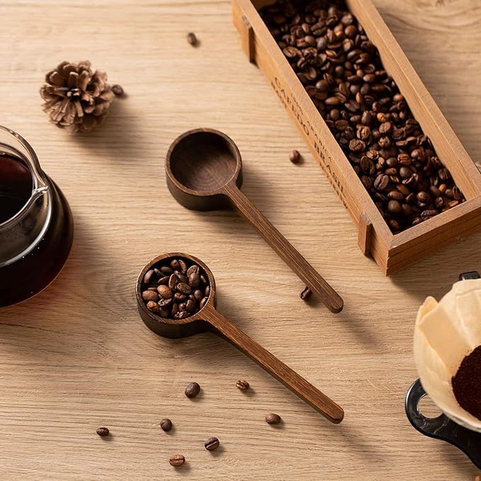 Wooden Coffee Scoop Measuring Scoop for Spices and Glass Jars with Bamboo Lids