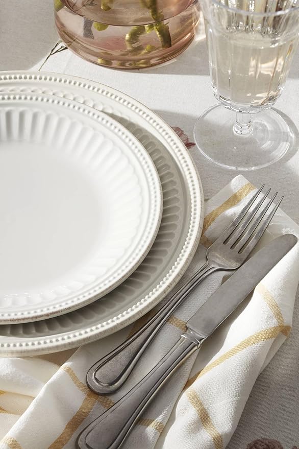 Lenox French Perle Groove 12-Piece Plate & Bowl Set, 23.05 LB, White