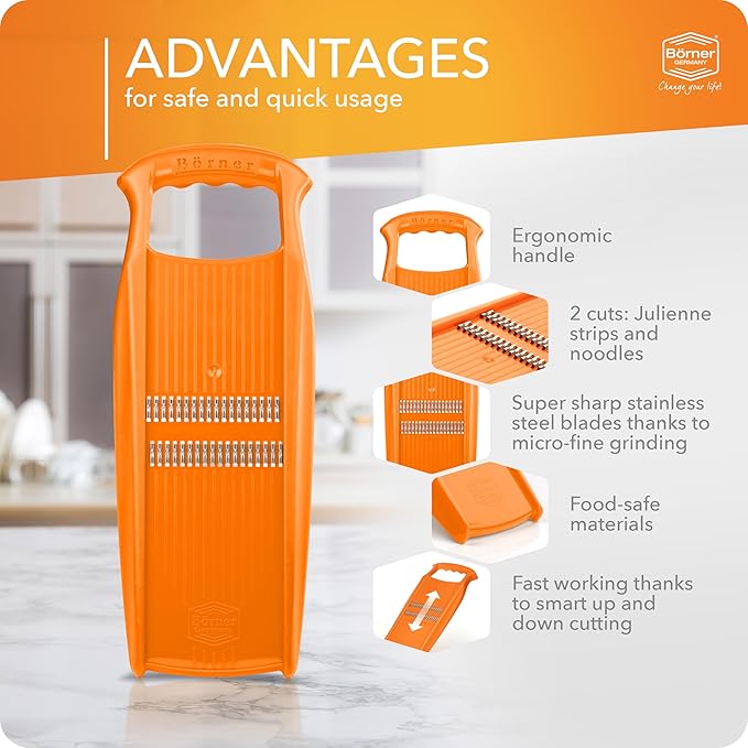 BORNER Roko PowerLine | Vegetable Grater Börner - Quality Made in Germany, Color:Orange