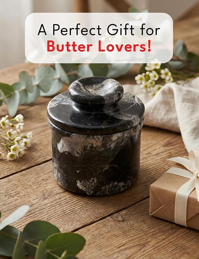 Radicaln Marble Butter keeper 4.25" Inches Black Zebra Handmade French Butter Container For kitchen decor Ideal Butter Dish With Lid For Countertop Butter Crock For Counter With Water