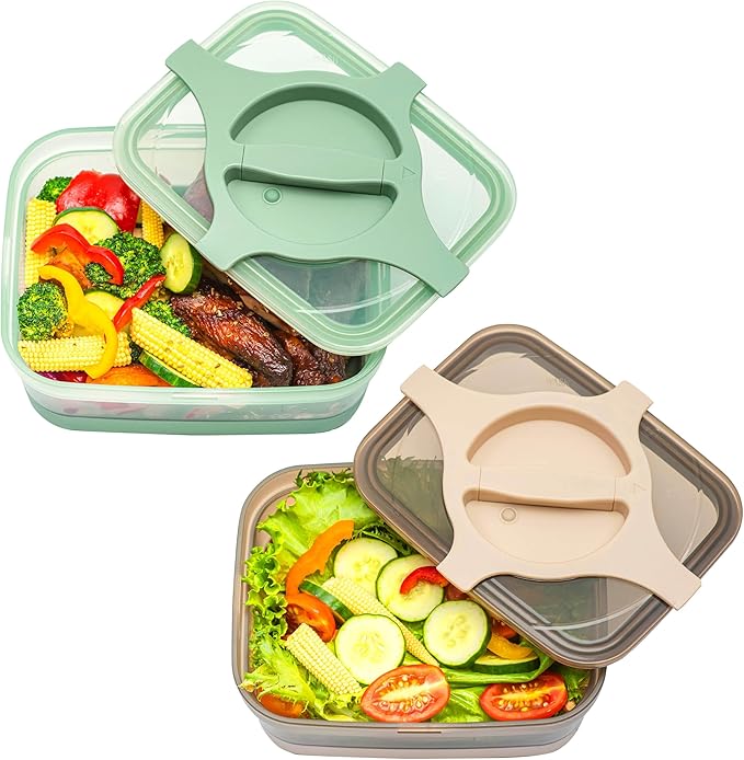 Adult Lunch Box Pack of 2 Leakproof Salad and Meal Prep 3 Cups 25.5oz Container Twistlock Lid Reusable Portable, Microwave and Dishwasher Safe BPA-Free For Work