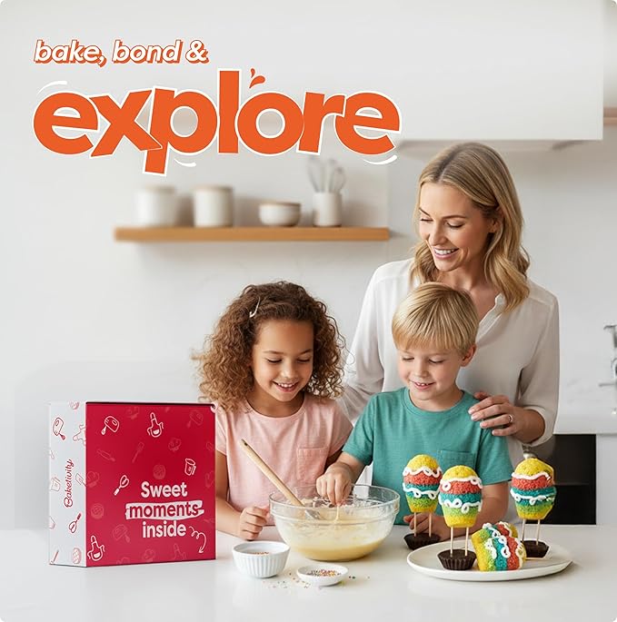 Hot Air Balloon Madeleines Kids Baking Kit STEM Learning Activity Pre-Measured Ingredients Silicone Madeleine Mold Colorful Batter & Icing Decorating Set Educational Recipe Book for Fun Family Baking